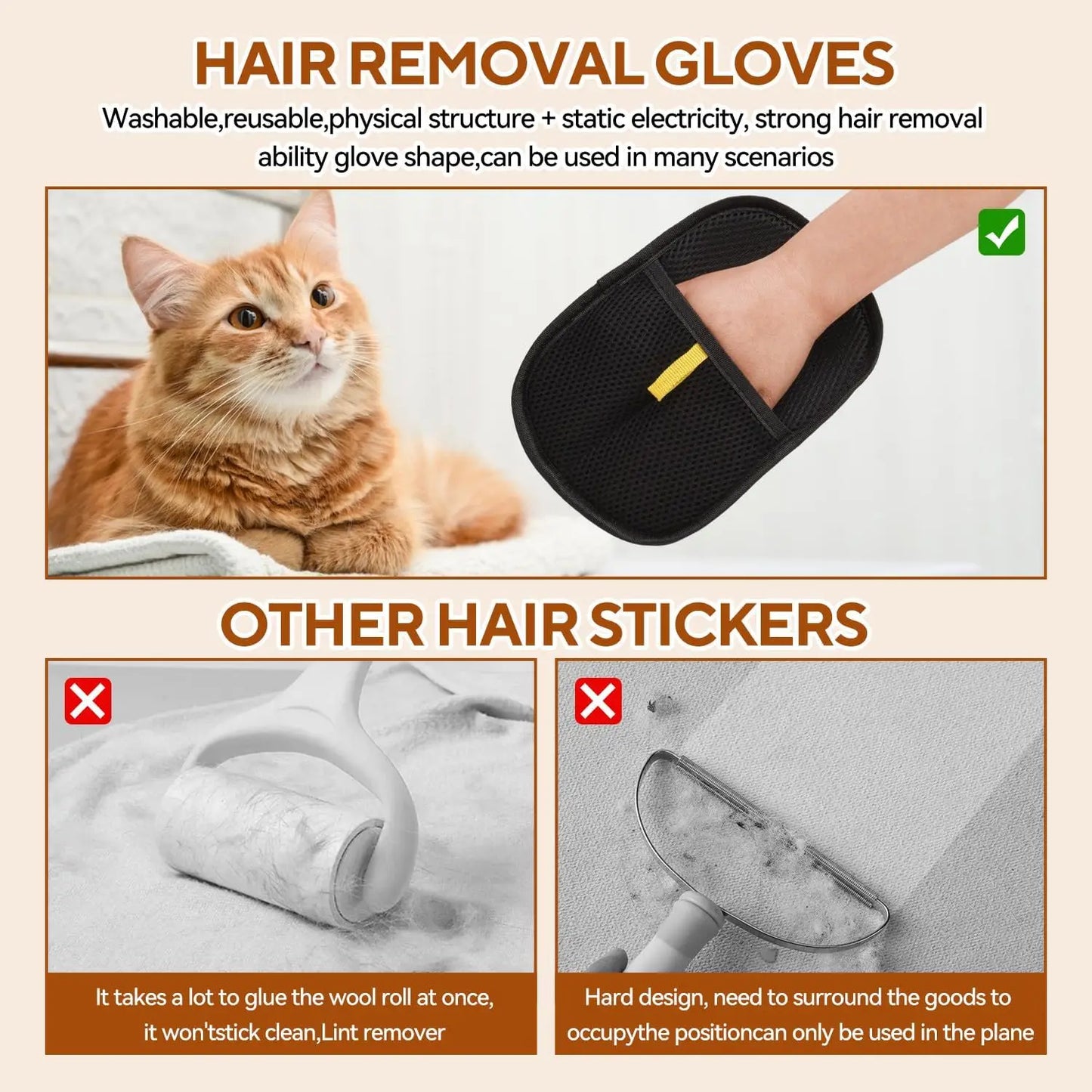 Reusable Pet Hair Removal Gloves – Double-Sided Grooming & Cleaning Tool